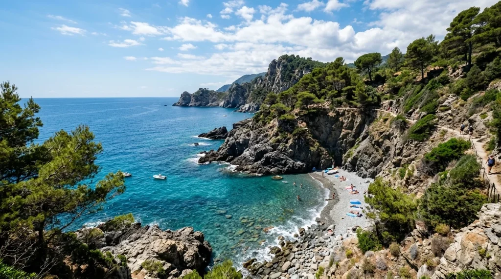 Scogliera e mare turchese a Baia del Corvo tra Varazze e Cogoleto