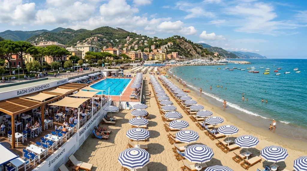 Stabilimento balneare Bagni San Domenico a Varazze con piscina all aperto e ombrelloni sulla spiaggia