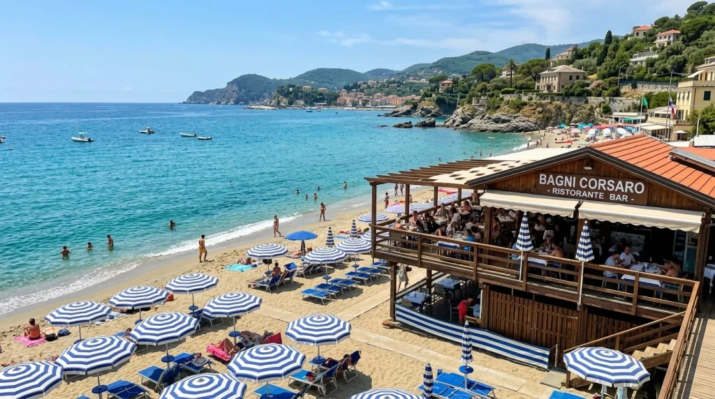 Ristorante e stabilimento balneare Bagni Corsaro a Varazze con terrazza panoramica sul mare